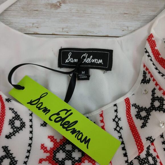 Sam Edelman Cross Stitch Red White Blue Embellished Slip Dress Size Medium NWT - Picture 6 of 9